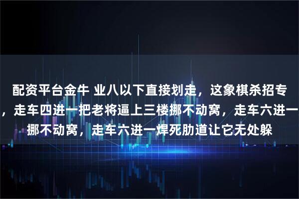 配资平台金牛 业八以下直接划走，这象棋杀招专业水平未必轻松捏出，走车四进一把老将逼上三楼挪不动窝，走车六进一焊死肋道让它无处躲